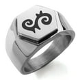 thumbnail image 1 of Stainless Steel Aztec Energy Rune Engraved Hexagon Crest Flat Top Biker Style Polished Ring, 1 of 1