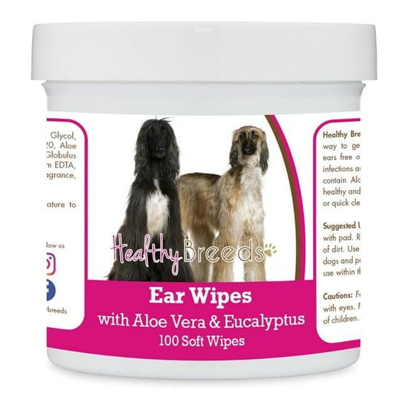 Healthy Breeds 192959822854 Afghan Hound Ear Cleaning Wipes with Aloe & Eucalyptus for Dogs - 100 Count