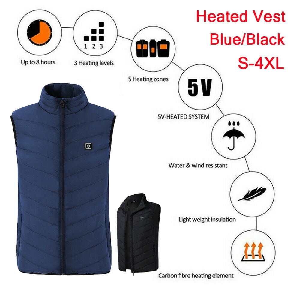gerFogoo Heated Vest USB Washable Heating Jacket with 3 Levels Heat Settings for Motorcycle Fishing Skiing XL Blue Electric Vest Body Warmer Gilet for Men/Women