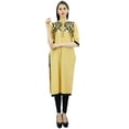 thumbnail image 5 of Bimba Women's Linen Kurta Embroidered Kurti Mandarin Collar Chic Straight Long Tunic, 5 of 9