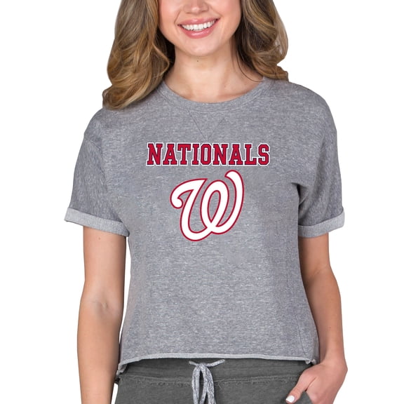 Women's Concepts Sport Gray Washington Nationals Tri-Blend Mainstream Terry Short Sleeve Sweatshirt Top