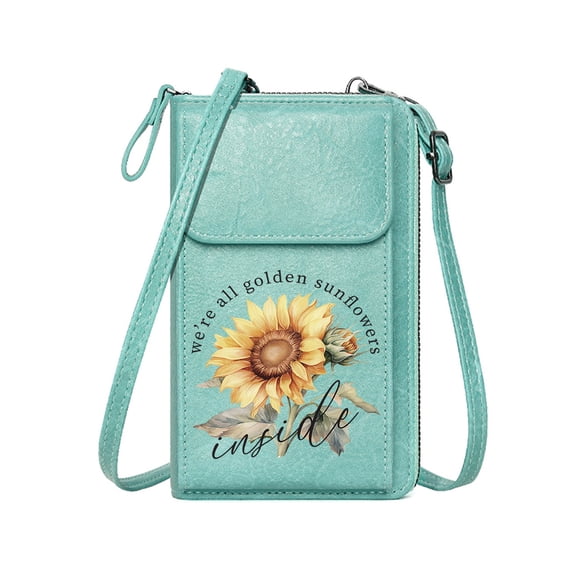 OIDERY Zipper Womens Wallet Ladies Cell Phone Purse sunflower black background golden Printed Gift Elegant Gift for Mother's Day