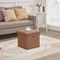 thumbnail image 4 of VECELO Folding Storage Ottoman 15" Square Cube Storage, Space-Saving Box Foot Rest Stool Seat For Bedroom Living Room, Brown, 4 of 13