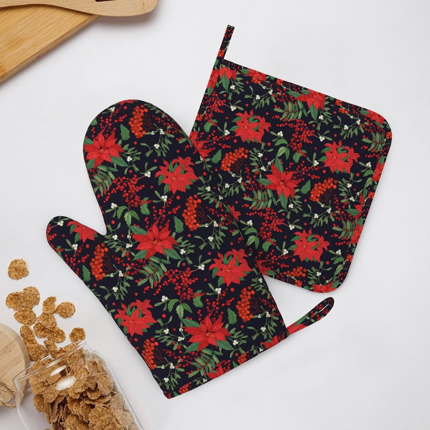 Silicone Oven Mitts Pot Holders Set Non-Slip Heat Resistant Kitchen Gloves Potholders 4 Pack Mitt