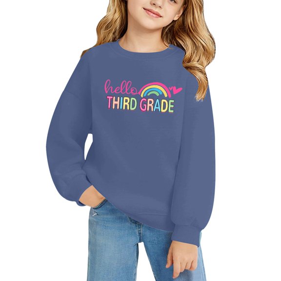 Generic Girls Back to School Cotton Sweatshirt Kids Crewneck Long Sleeve Third Grade Shirt Light Casual Walk Cute Preppy Pullover Top