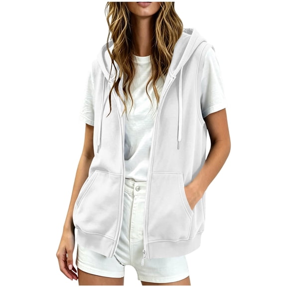 Perfectbot Women's Sleeveless Full Zip Hoodie Vest with Drawstring Hood and Kangaroo Pockets Casual Layering Top