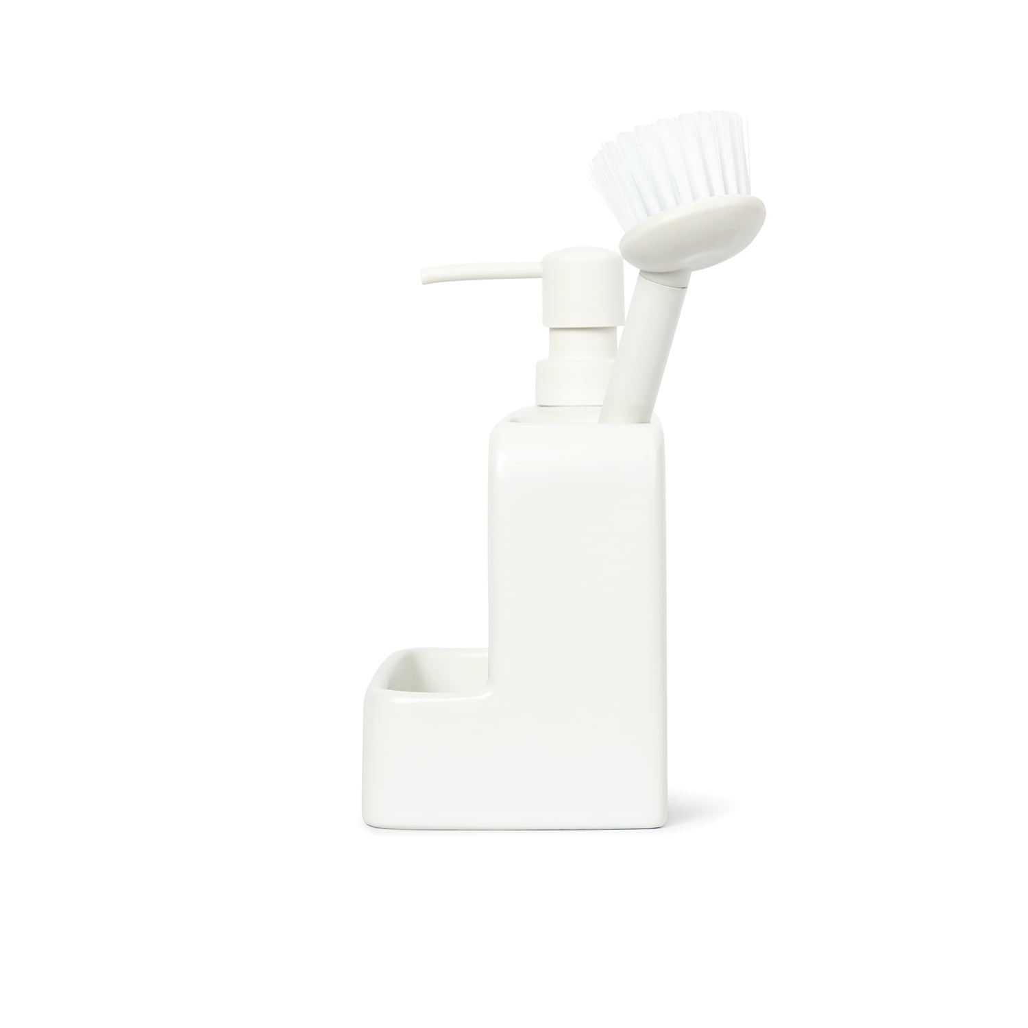 (3 pack) Mainstays Ceramic Liquid Soap Dispenser with Pump and Brush Holder, Kitchen Sink Dish Soap Dispenser Organizer for Sponge, Dish Brush and Cleaning Supplies, White