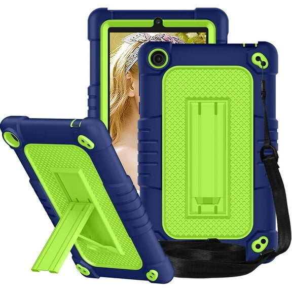 FIEWESEY Case for Walmart ONN 7 Inch Gen 3 2022 Tablet(Model:100071481),Shockproof Kids Friendly Rugged Case with Shoulder Strap & Stand Cover for Walmart Onn 7 Inch 3nd Gen 2022 Tablet(Navy/Green)