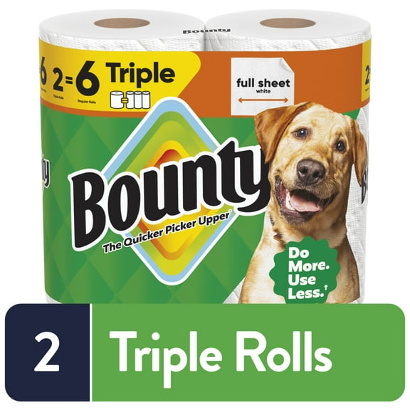 Bounty Paper Towels Full Sheet White, 2 Triple Rolls, 75 Sheets Per Roll
