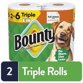Bounty Paper Towels Full Sheet White, 2 Triple Rolls, 75 Sheets Per Roll
