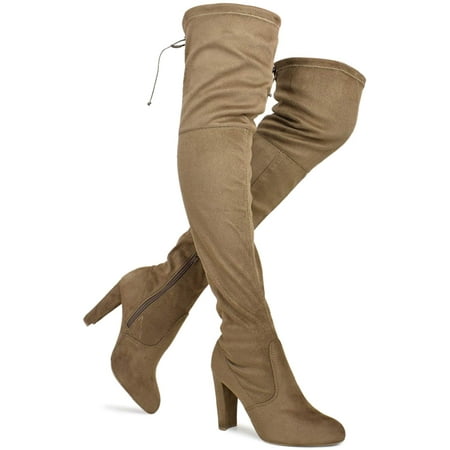 

Wild Diva Lounge Amaya-01 Women s Over The Knee Tie Up High Block Heel Dress Boots