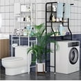 thumbnail image 4 of 3-Tier Over the Toilet Storage Shelf with Adjustable Foot Pads, Anti-Tilt Metal Bathroom Organizer with Paper Holder & 4 Hooks, No Drill Space Saving Toilet Rack, 4 of 7