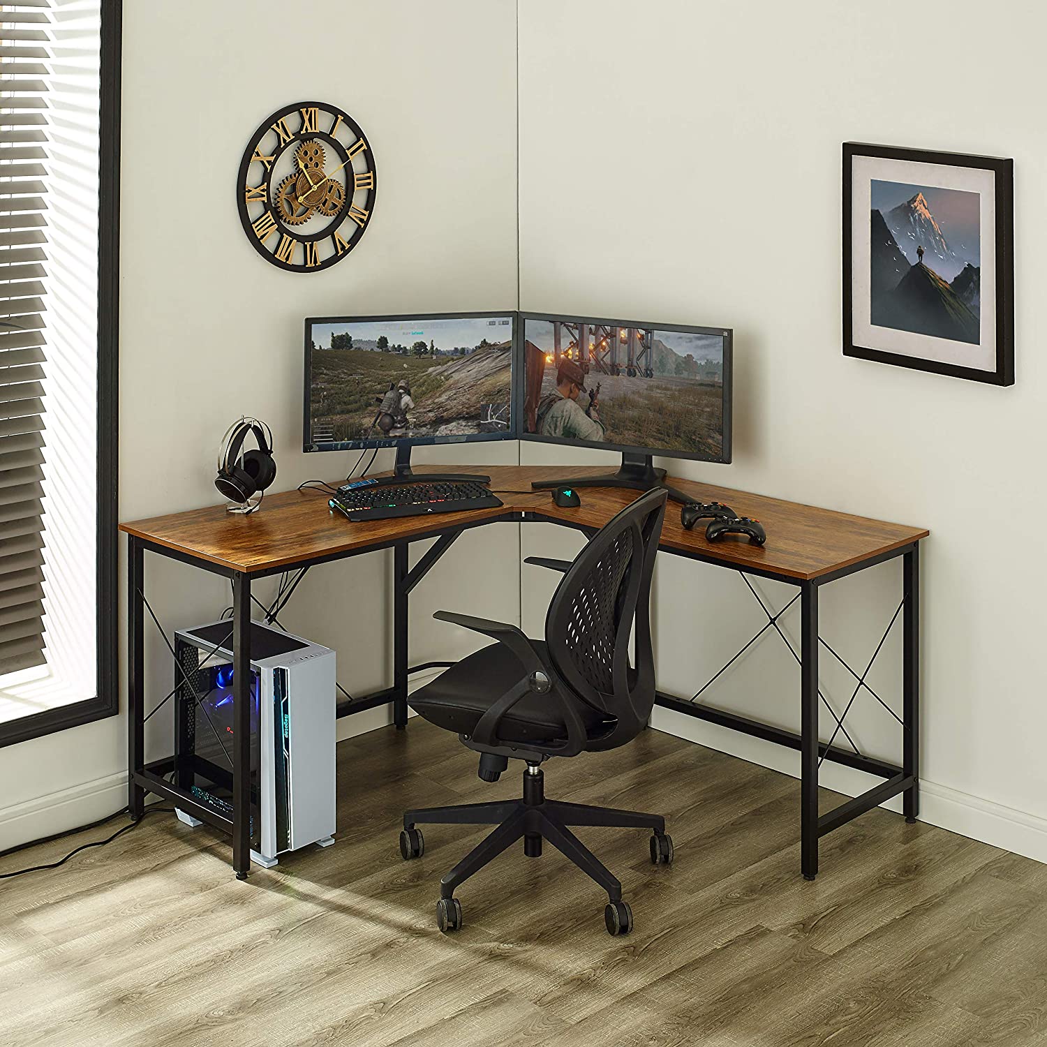 Mr IRONSTONE L-Shaped Desk 59" Computer Corner Desk, Home Gaming Desk, Office Writing Workstation, Space-Saving, Easy to Assemble (Vintage) - image 4 of 7