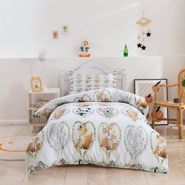 3D Oso Panda Koala Elefante Ciervo Zorro Dibujos animados Funda nórdica Juego de edredón Juego de cama