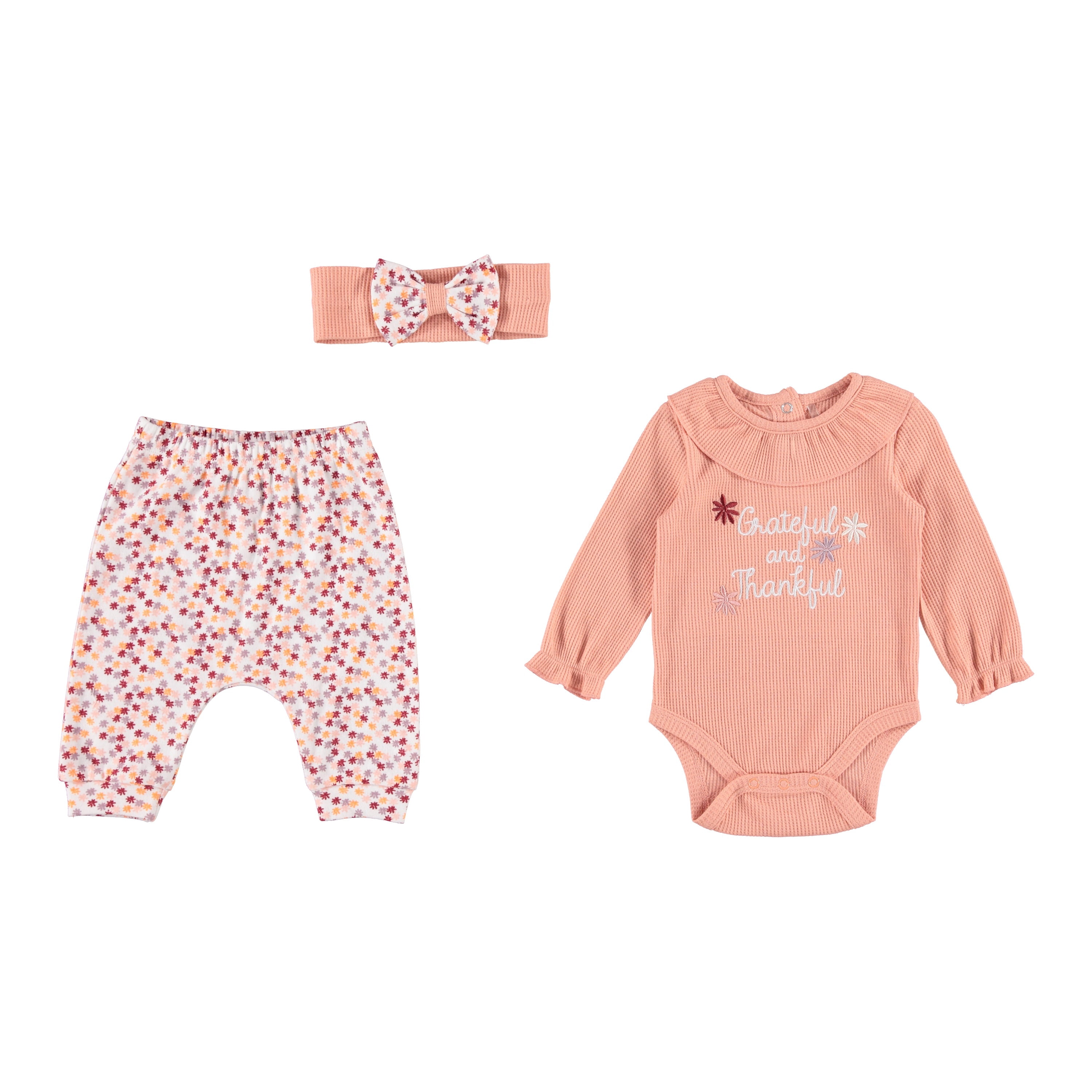 Chick Pea Baby Baby Girl Newborn Essentials Baby Onesie Bodysuit Set 3 PC Set Floral Thankful Thermal 6-9M
