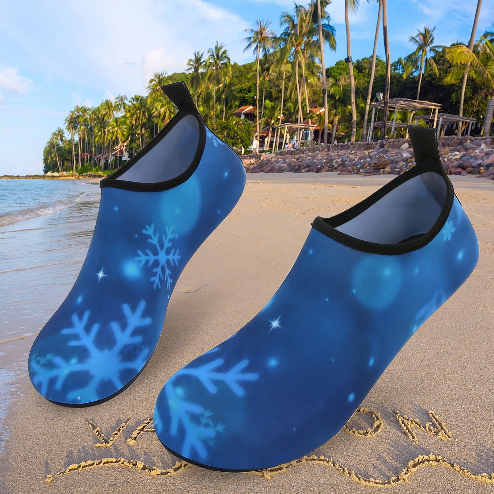 Men and Women a Slip On Barefoot Quick-Dry Beach Aqua Yoga Water Shoes (Snowflake/Blue, 5.5-6.5 Women/5-5.5 Men)