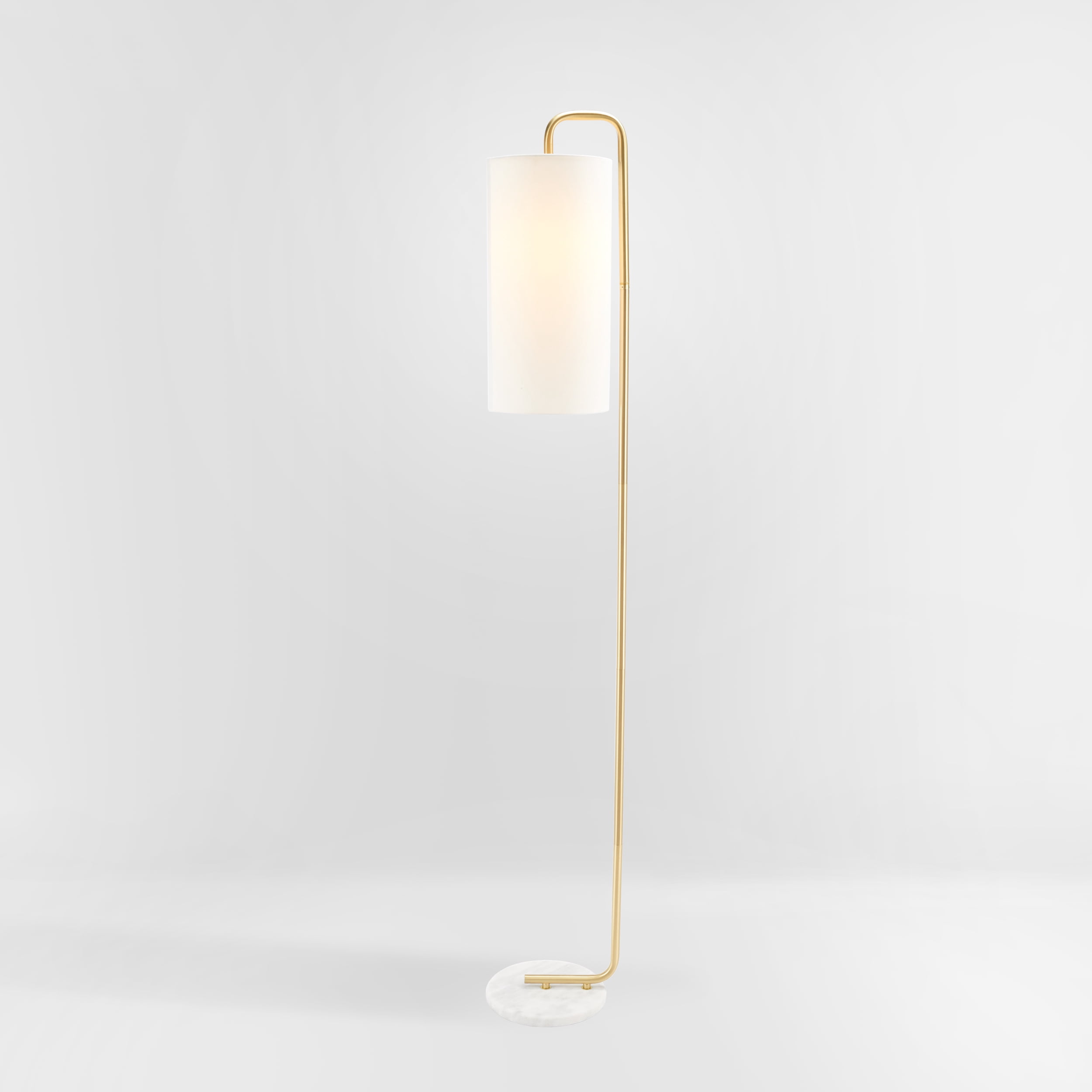 SAFAVIEH Troilus 64 in. Modern White Ceramic Floor Lamp with White Linen Shade, 7.00 x 10.00 x 64.00