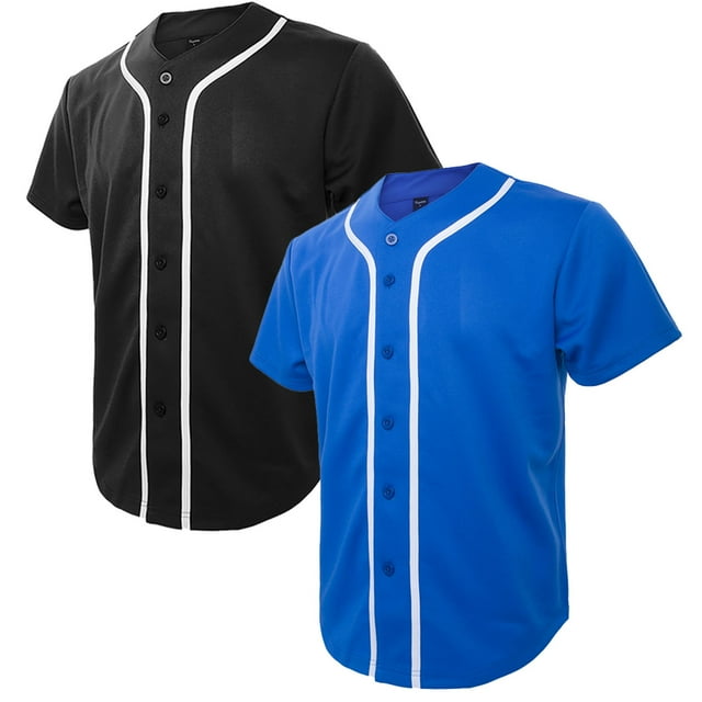 TOPTIE Lot de 2 Chandails de Baseball pour Homme, Chandail Boutonné à Manches Courtes - Noir Bleu - G
