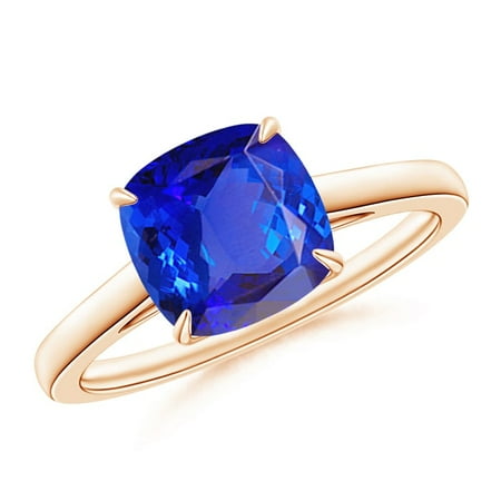 865 Rose (December Birthstone Ring - Vintage Inspired Solitaire Cushion Tanzanite Cocktail Ring in 14K Rose Gold (8mm Tanzanite) -)