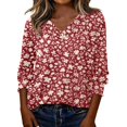 thumbnail image 2 of 3/4 Length Sleeve Womens Tops 2026 Spring Summer Floral Printed V Neck T Shirts Blouse, 2 of 4