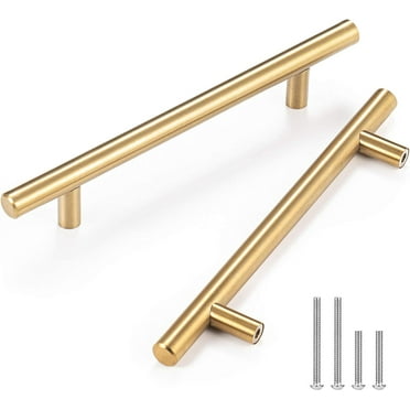 Zoizocp 25 Pack 7.5 Inch Cabinet Pulls Stainless Steel Drawer Handles, 5" Hole Center Drawer Pulls for Kitchen Dresser Cupboard with 2 Sizes Screws Brushed Brass