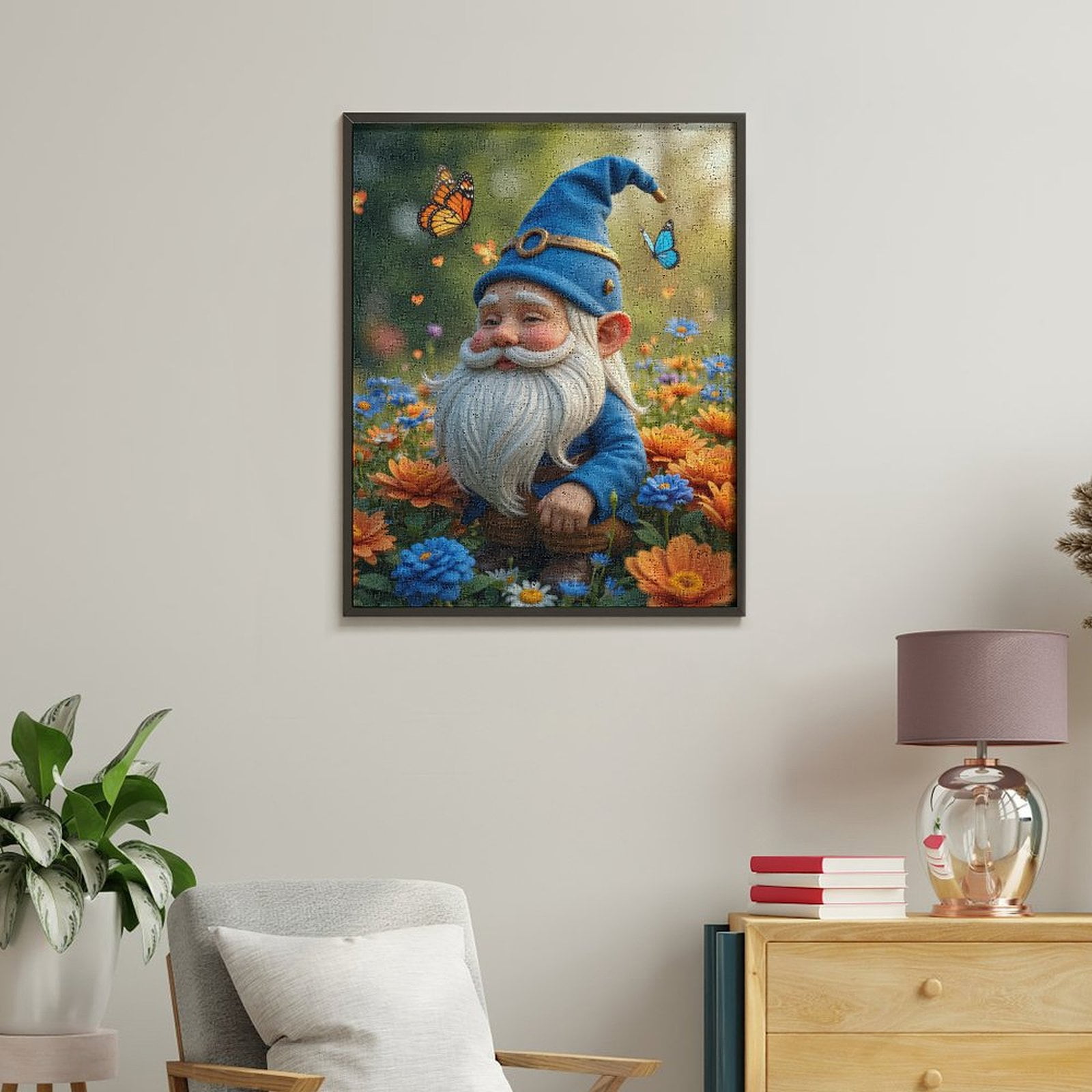 Paint by Numbers Kit for Adults, Garden Gnome with Butterflies Paint by Numbers, Easy Paint by Numbers Kit for Adults Beginner, DIY Adult Paint by Number Kits on Canvas, Home Decor