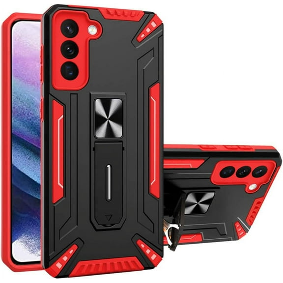 Samsung Galaxy S22 Case, Galaxy S22 5G Case, [Military Grade] Ring Kickstand Hard PC Soft TPU Shockproof Protective Cases for Samsung Galaxy S22 (Red)