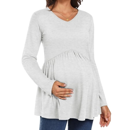 WellSize Women Maternity blouses Casual Fall Tunic Tops V Neck Long Sleeve Shirts Winter Pregnancy Clothes