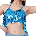 thumbnail image 1 of Top corto con borlas para danza del vientre, llamativo atuendo para fiestas y clubes, top con brillo para Azul claro, 1 of 9