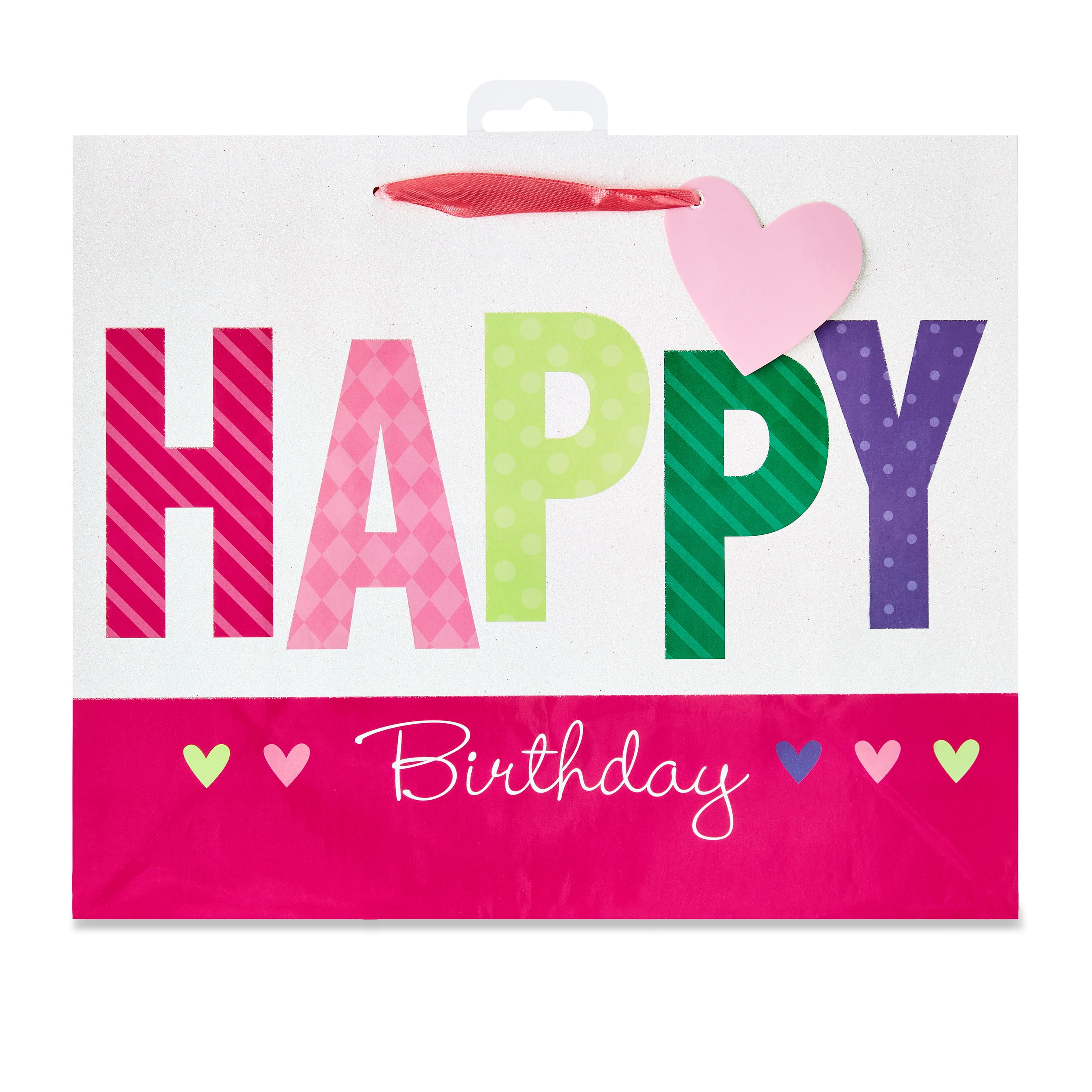 Multicolor Happy Birthday Glitter Paper Gift Bag, 12" x 10", by Way To Celebrate