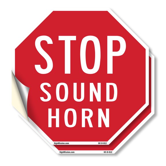 Stop Sound Horn (2 Pack) 6 inch X 6 inch Octagon Vinyl Label Decal Sticker Weather Resistant, UV Protected for Workplace, Private Property, and Construction Site, Made in the USA