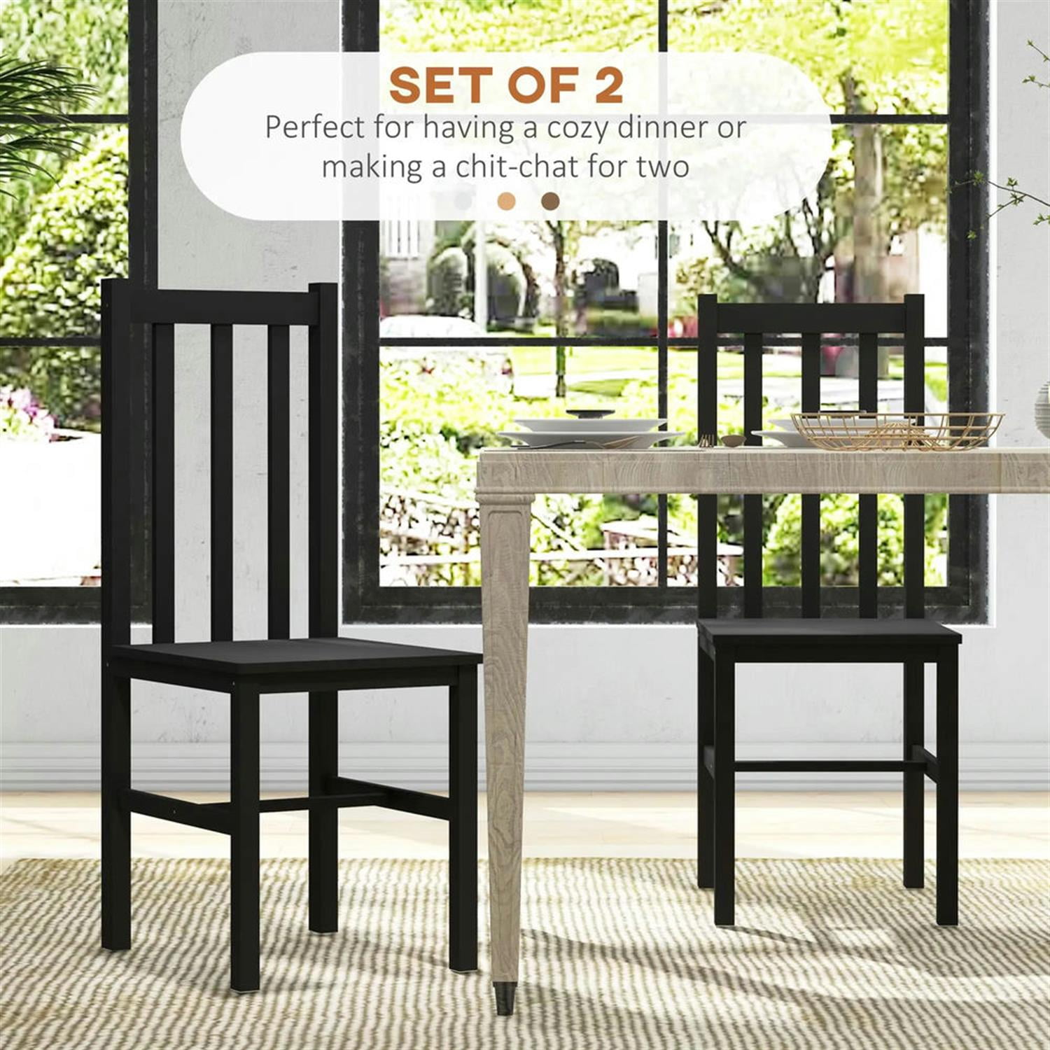 Demi Bonn Dining Chairs Set of 2, Pine Wood Farmhouse Dining Room Chairs with Slat Back for Kitchen Restaurant, Living Room, Black