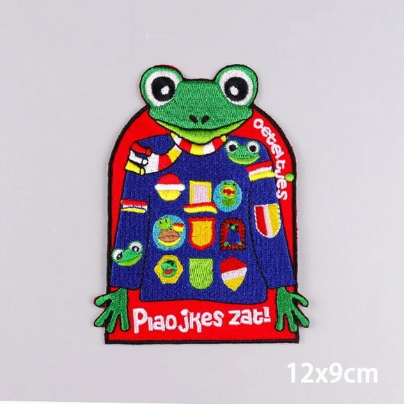 Bricolage Oeteldonk emblème entièrement brodé grenouille carnaval pour pays-bas fer sur patchs pour vêtements patchs thermoadhésifs rayures