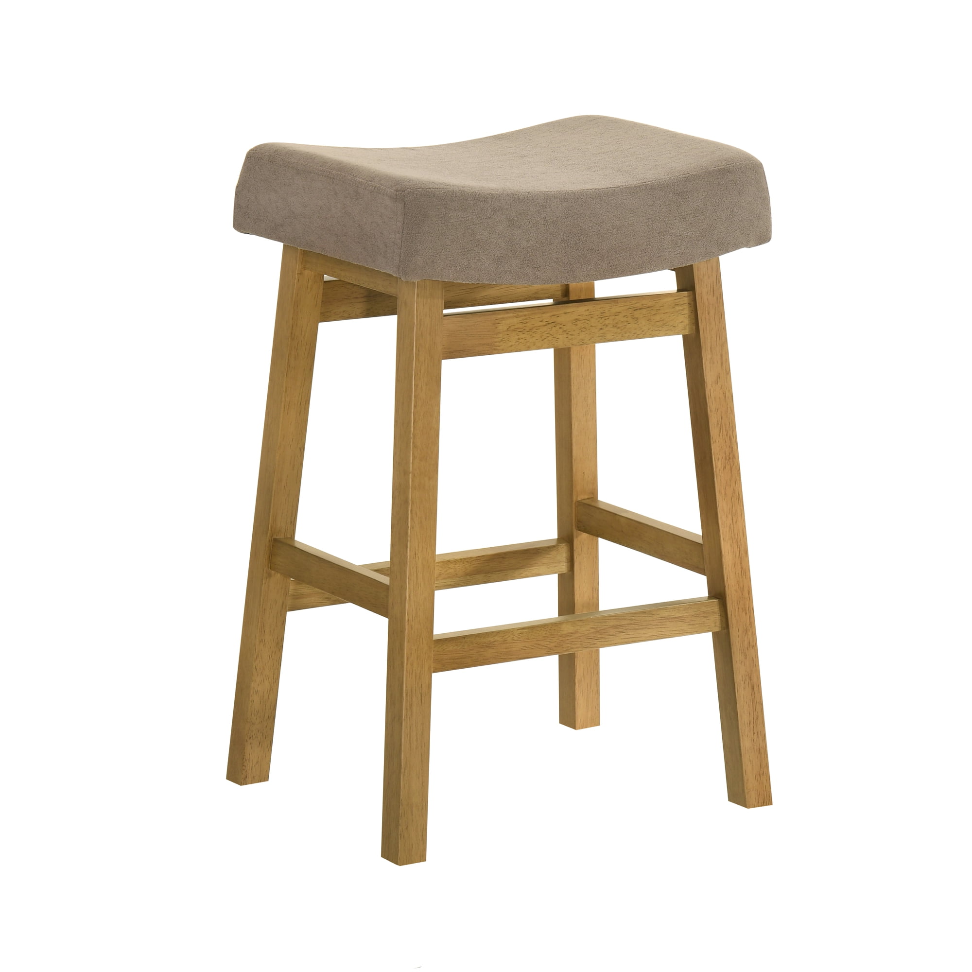 Lenon Modern Farmhouse Wood Counter Height Kitchen Bar Stool in Amber Glow Finish with Taupe Fabric Upholstered Seat - Set of 4