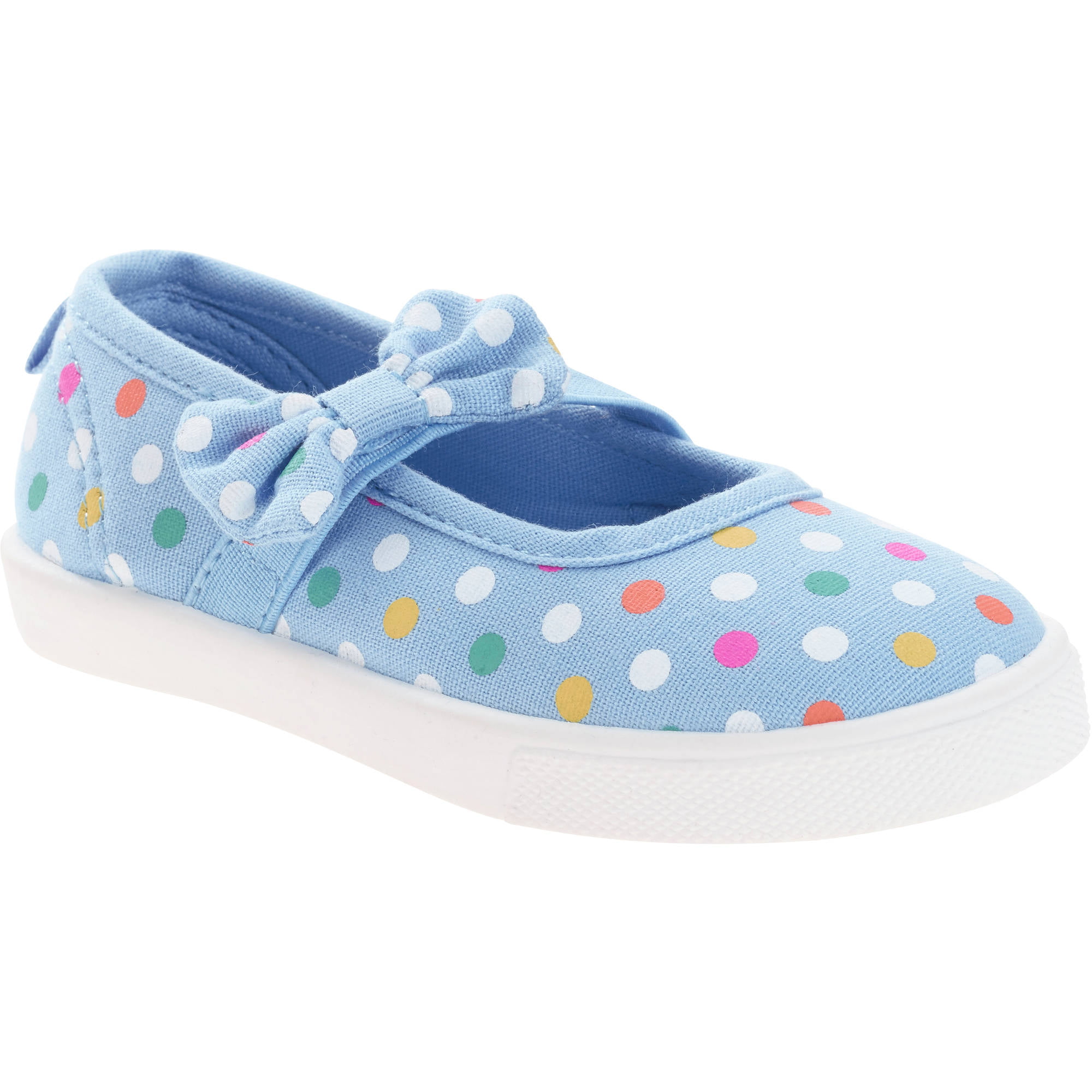 Faded Glory Toddler Girls Blue Dot Mary Jane Shoes With Bow Size 8 NEW 