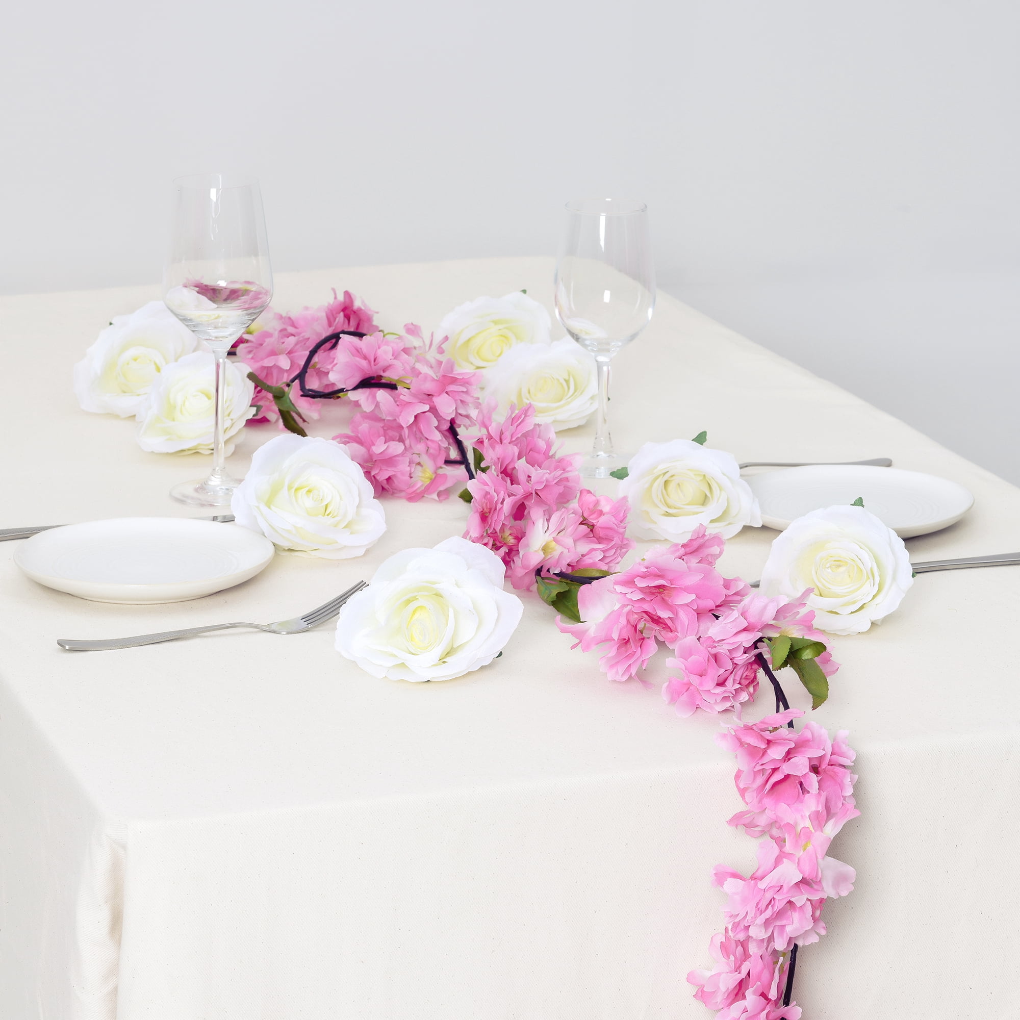 Unique Bargains 2pcs Home Artificial Cherry-Blossom Flower Vines Faux Vines Flowers Pink