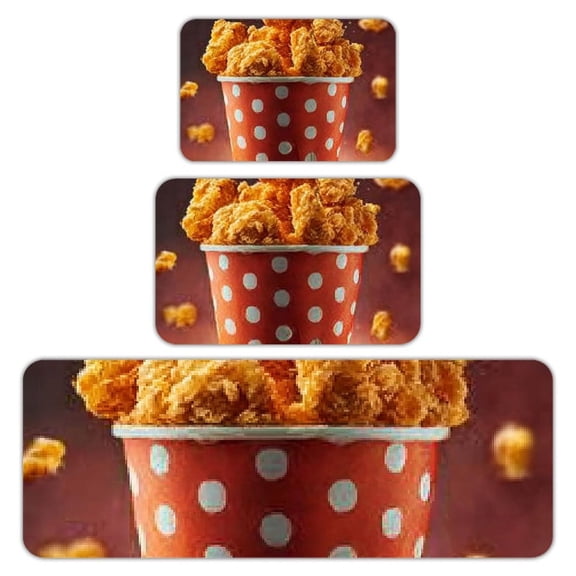 RKSupls Kitchen Rug Set 3 Piece Anti-Slip Flannel Floor Mats, Popcorn Red Bucket Washable Absorbent Runner Mats for Kitchen Bathroom Home Decor