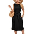 thumbnail image 2 of Lu's Chic Women's Summer Dress Sleeveless Dresses Casual Side Split Slit Midi Belt Crew Neck Fashion Pockets Holiday Sundress Black Medium, 2 of 4