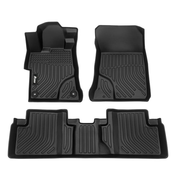 Ikon Motorsports Floor Mats Compatible With 2012-2015 Honda Civic Sedan 4-Door, 3D Molded Custom Carpets 1st 2nd Row Front Rear Protection 3PC Black TPE Thermo Plastic Elastomer All Weather Liner