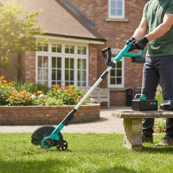 Lumiparty Cordless Lawn Edger with 9" Blade, 20V 4.0Ah Battery Powered Yard Edger with Dual Wheels and 3 Adjustable Depth Settings for Garden, Driveway and Sidewalk, Blue