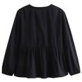 thumbnail image 4 of Ltctricy Babydoll Tops for Women Crew Neck Tie Front Solid Color Lantern Long Sleeve Shirts Casual Loose Blouses(Black,Large), 4 of 5