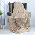 thumbnail image 4 of Fishing Net Soft Flannel Fleece Throw Blanket, Marine Theme Sea Stars and Shells Underwater Life Wooden Lighthouse Print, Cozy Plush for Indoor and Outdoor Use, 50" x 70", Beige Cream, by Ambesonne, 4 of 5