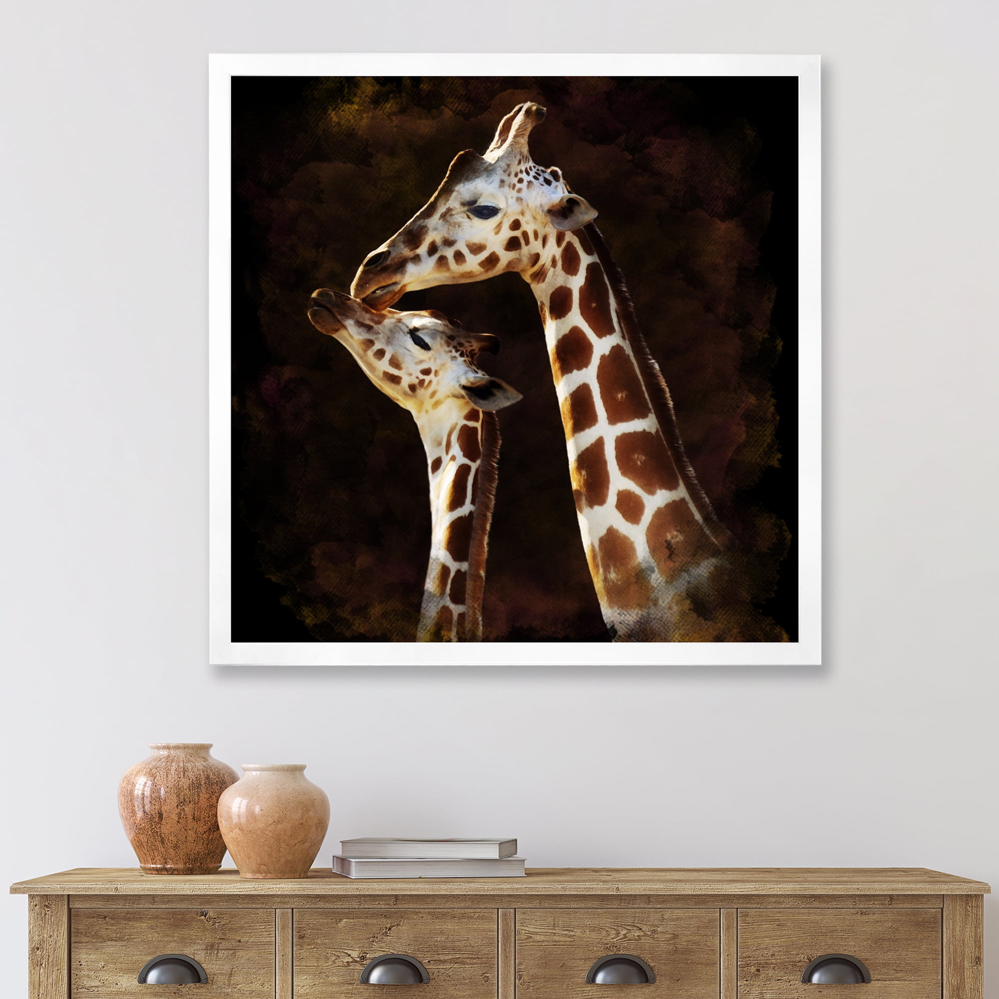 Designart 'Close UP Of Two Giraffes Kissing I' Farmhouse Framed Art Print