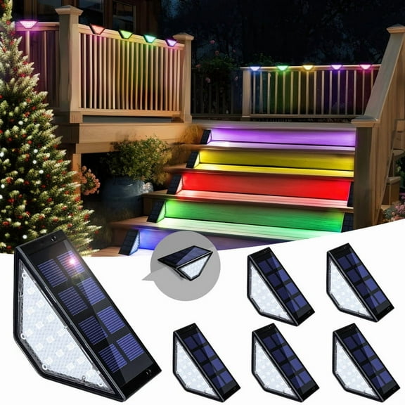 FKHouse RGB Solar Step Lights for Outside, LED Solar Stair Lights Outdoor Waterproof Decor 6 Pack