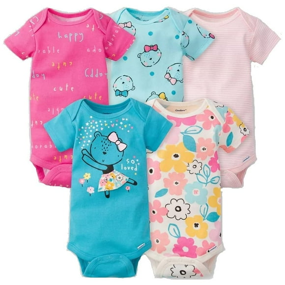 Gerber Baby Girls 5-Pack Short Sleeve Variety Onesies Bodysuits So Loved 6-9 Months