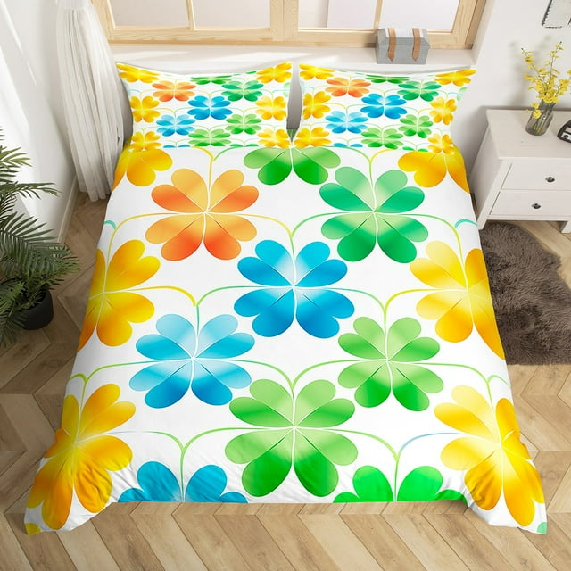 YST Colorful Flowers Duvet Cover Floral Decorations Bedding Set Queen, Modern Abstract Home Decor