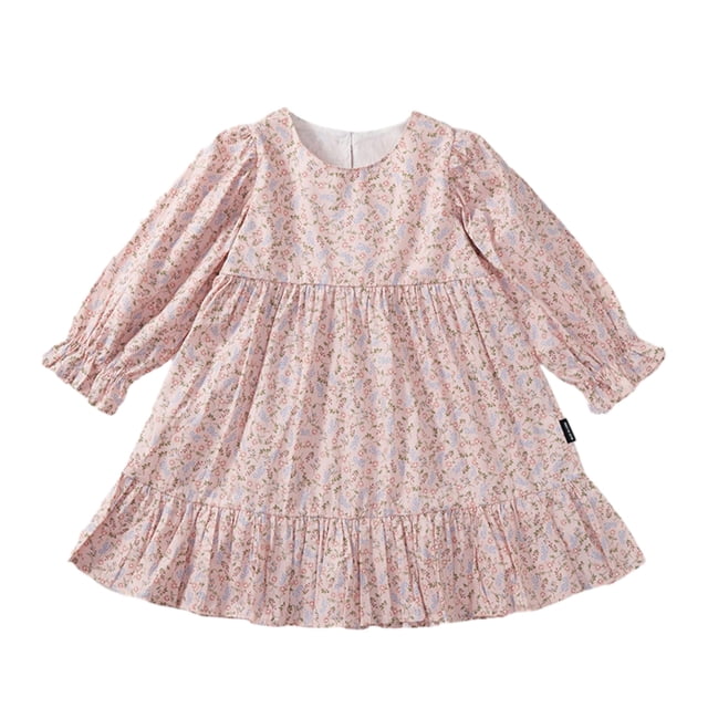 Qudderr Robes à Manches Longues pour Fillettes, Robe Décontractée à Fleurs pour Bébé 18 Mois-6 Ans Printemps Automne Col Rond Robe d'Été pour Filles