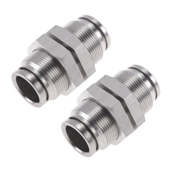 Unique Bargains Push to Connect Air Fittings 35/64" Bulkhead Union 304 Stainless Steel 2 Pcs Silver Tone