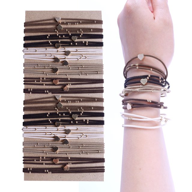 20 PCS Boho Hair Ties Pulseras para atar el cabello de mujer en 5 colores neutros Soportes de cola de caballo para cabello grueso o fino Lindos elásticos sin daños (20PG6)