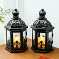thumbnail image 3 of JHY DESIGN Candle Lantern 2 Candle Brushed Metal Hollow Christmas Pillar Candles Candle Lantern, Set of 2, 3 of 7